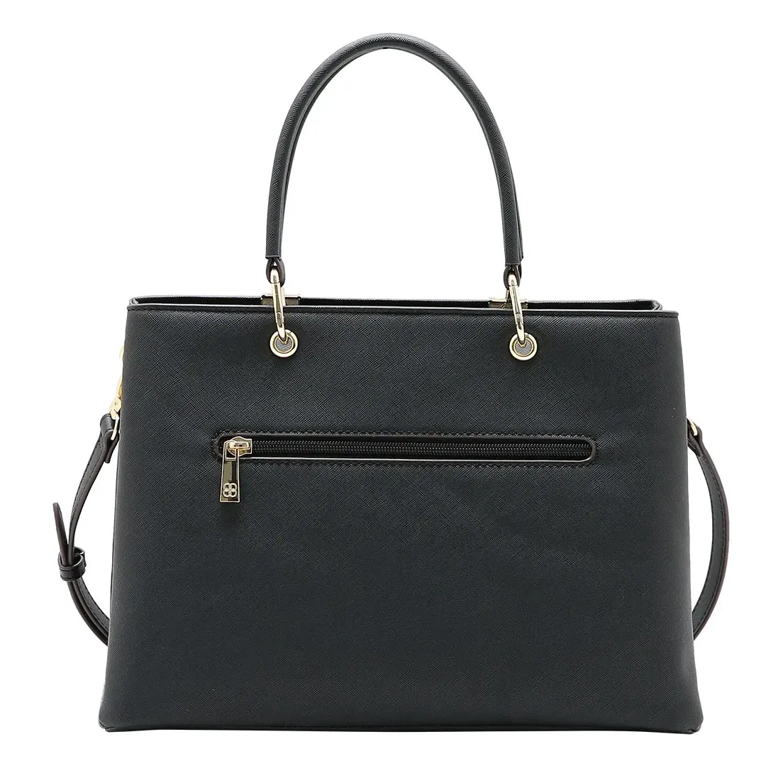 Bolsa feminina preta Chenson vista traseira com bolso externo e alça removível